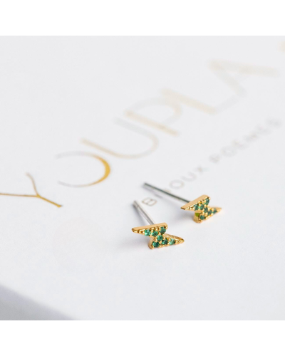 Puce d'oreille Eclair et Strass vert