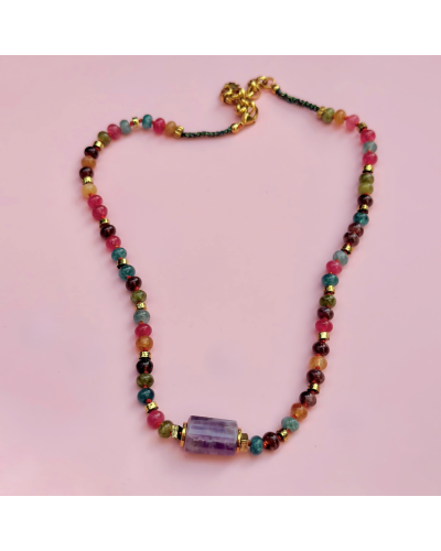 Collier Arcadia mix Améthyste & pierres naturelles