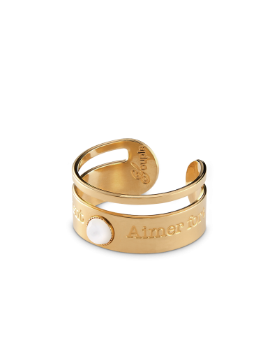 Bague Talisman dorée (petite) avec pierre naturelle "Rire souvent, Aimer fort"