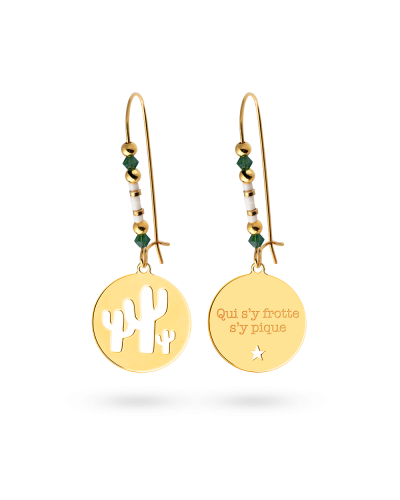 Boucles d'oreille Empreinte Swarovski Cactus "Qui s'y frotte, s'y pique"