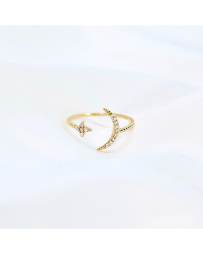 Bague Double Lune Etoile strass