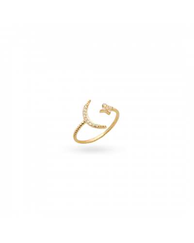 Bague Double Lune Etoile strass