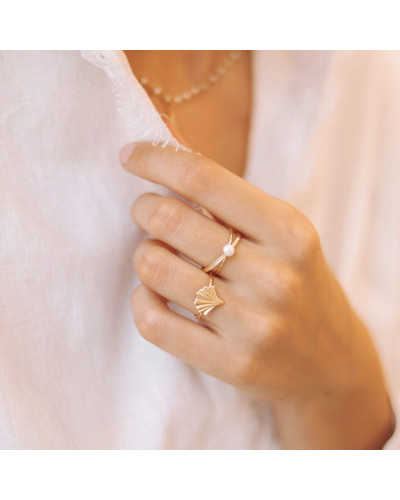 Coffret bague et puces d'oreille ginkgo biloba "La Cinquième Saison"