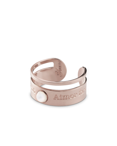 Bague Talisman doré rosé (petite) avec pierre naturelle "Rire souvent, Aimer fort"