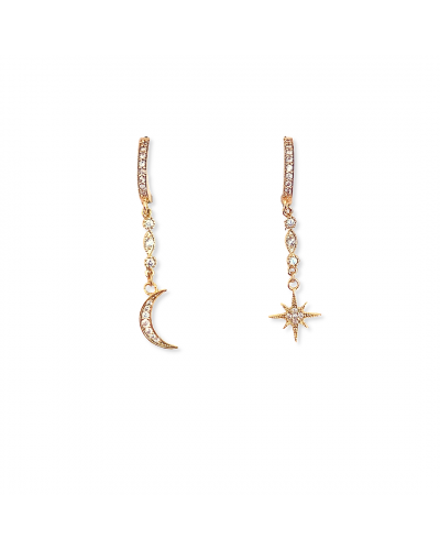 Duo de créoles lune et rose des vents strass