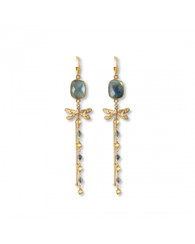 Boucles Libellule & pierre naturelle