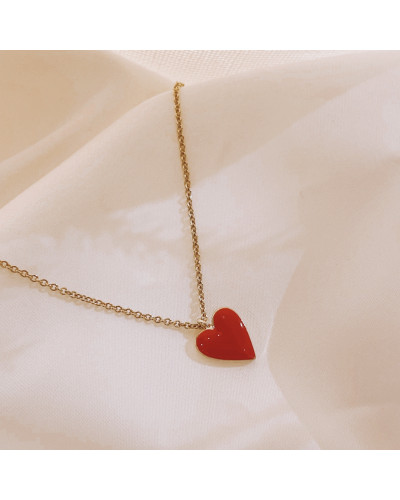 Collier petit coeur émail rouge