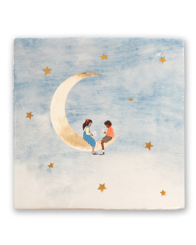 Carreau en céramique Little friends on the moon *Storytiles*