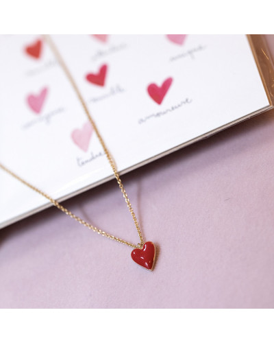 Collier petit coeur émail rouge