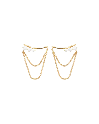 Boucle d'oreille 2 chainettes strass