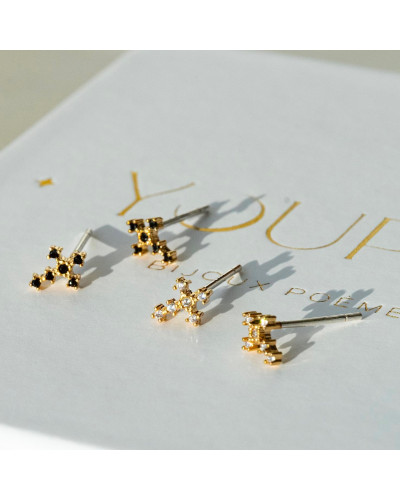 copy of Puce demi-fleur strass vert et blanc
